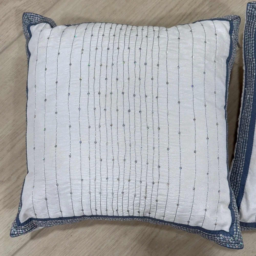 West Elm White and Blue sequined Accent Pillows